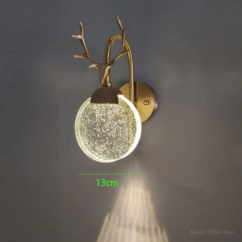 Applique Murale En Bois De Cerf Abat-Jour En Cristal De Luxe
