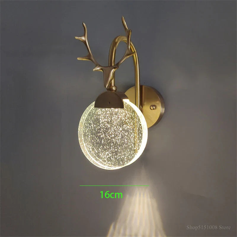 Applique Murale En Bois De Cerf Abat-Jour En Cristal De Luxe