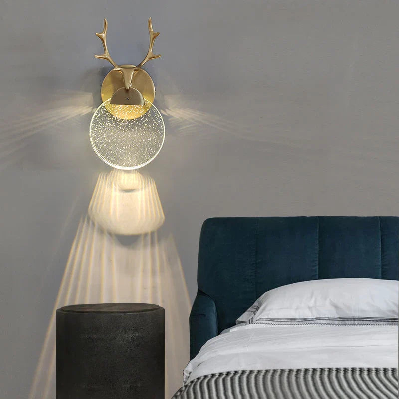 Applique Murale En Bois De Cerf Abat-Jour En Cristal De Luxe