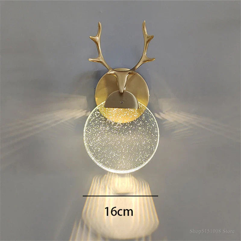 Applique Murale En Bois De Cerf Abat-Jour En Cristal De Luxe