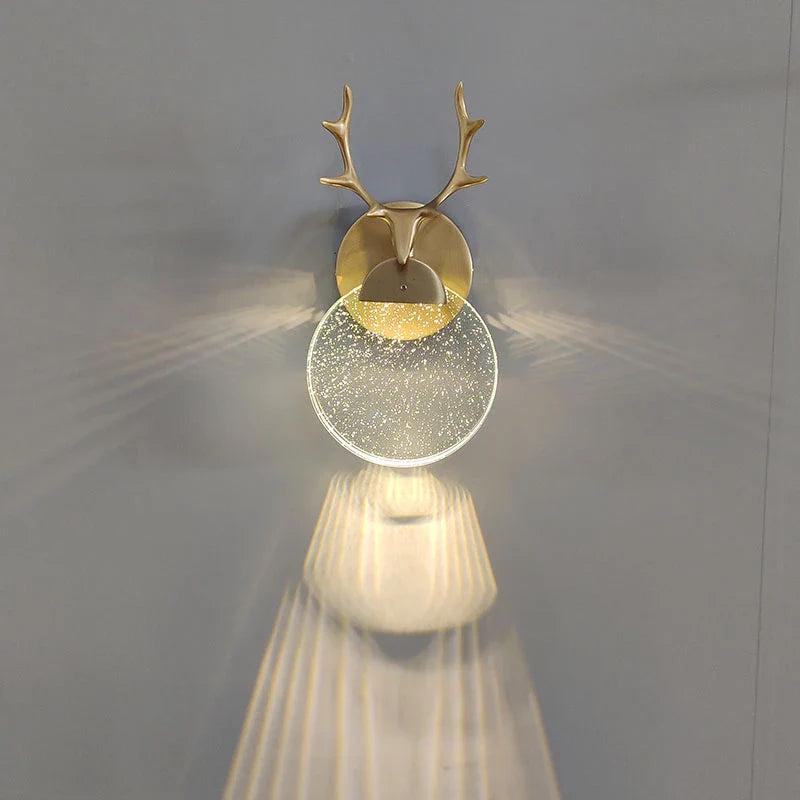 Applique Murale En Bois De Cerf Abat-Jour En Cristal De Luxe
