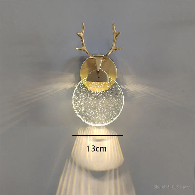 Applique Murale En Bois De Cerf Abat-Jour En Cristal De Luxe