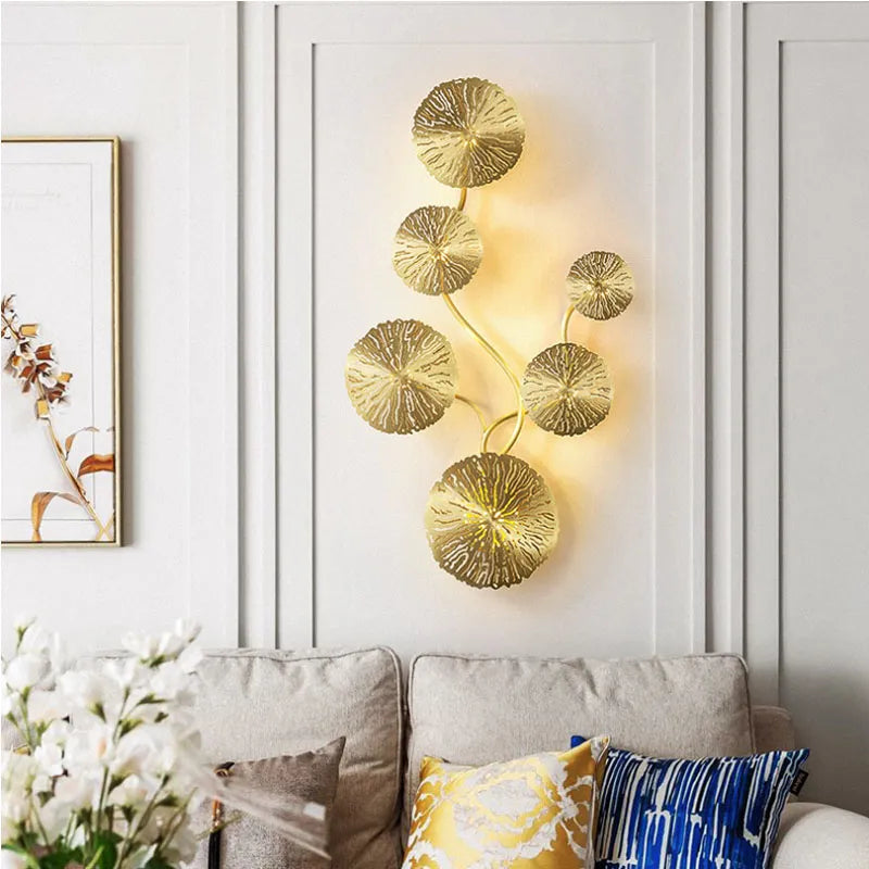 Applique Murale Ampoules G4 Cuivre Lustre Led Feuille De Lotus Doré Applique Murale Intérieure Vintage Rétro