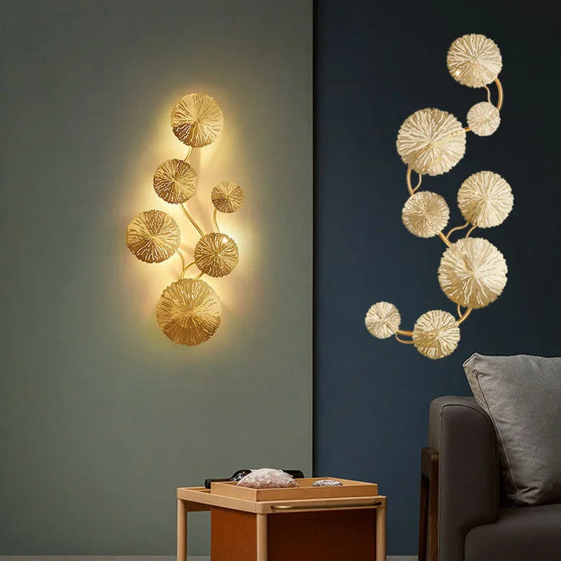 Applique Murale Ampoules G4 Cuivre Lustre Led Feuille De Lotus Doré Applique Murale Intérieure Vintage Rétro