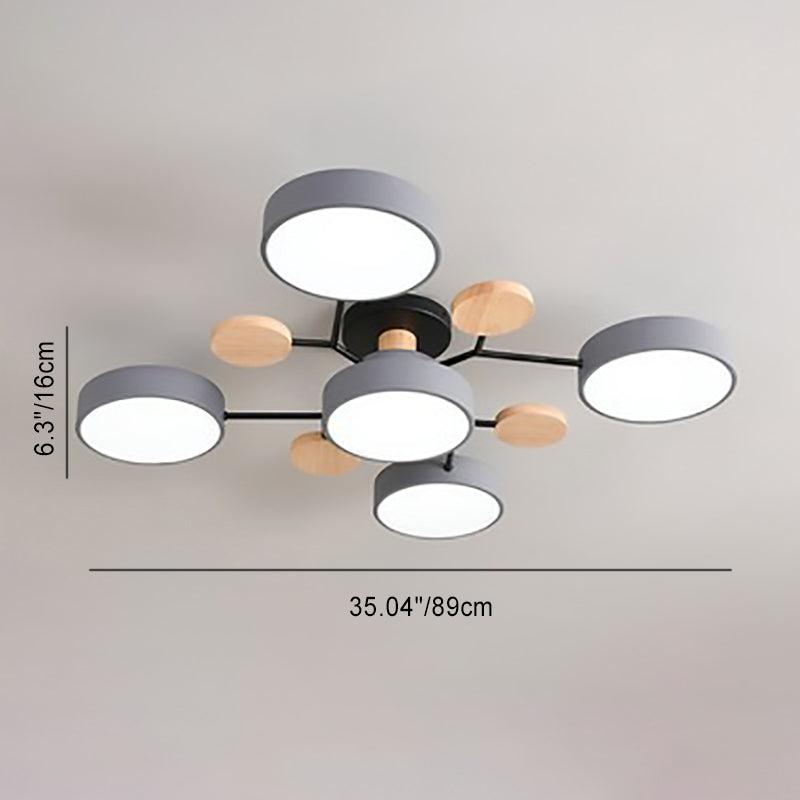 Plafonnier Semi-Encastré À Led De Style Scandinave Contemporain En Forme De Branche De Molécule Ronde Pour Le Salon