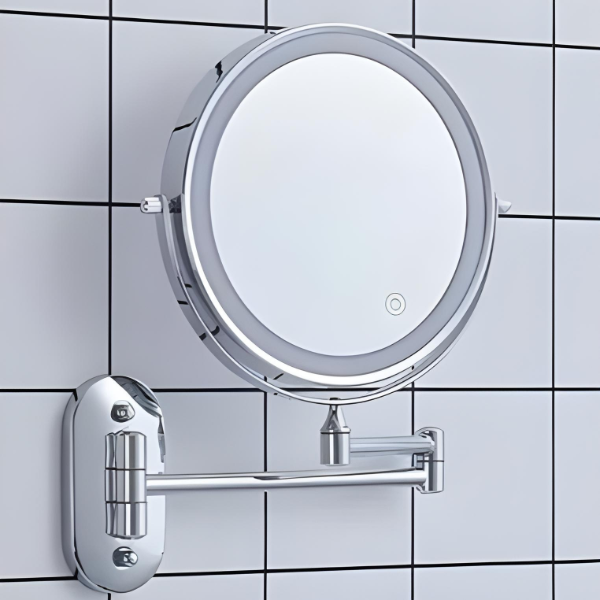 Miroir Grossissant Led Rechargeable Chromé Argenté Pour Maquillage Et Salle De Bain