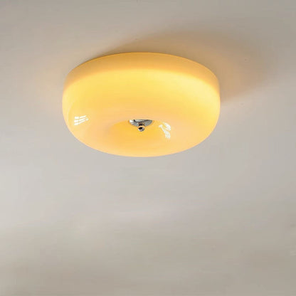 Plafonnier Led Encastré En Fer À Abat-Jour En Verre De Style Nordique Contemporain Jaune Crémeux Pour Salon