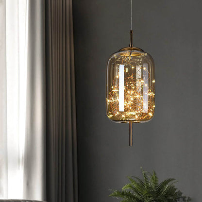 Lampe Suspendue En Verre Ovale Cylindrique Scandinave Moderne Avec 1 Point Lumineux Pour La Chambre