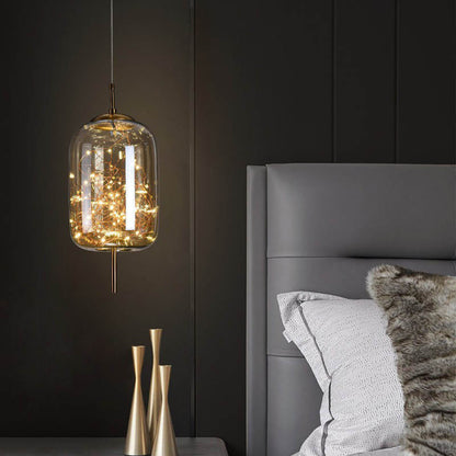 Lampe Suspendue En Verre Ovale Cylindrique Scandinave Moderne Avec 1 Point Lumineux Pour La Chambre