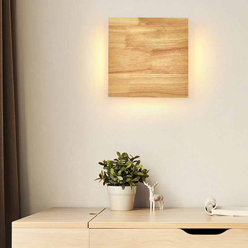 Applique Murale Led Rectangulaire En Bois Rond Japonais Wabi-Sabi