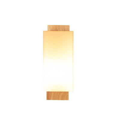 Applique Murale Moderne Minimaliste En Bois Massif À 1 Lampe Et Colonne Carrée En Verre