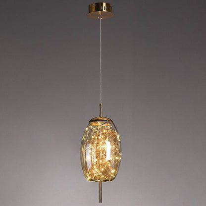 Lampe Suspendue En Verre Ovale Cylindrique Scandinave Moderne Avec 1 Point Lumineux Pour La Chambre
