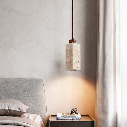 Lustre Japonais Wabi-Sabi En Bois Massif Et Pierre À 1/2/3 Lampes