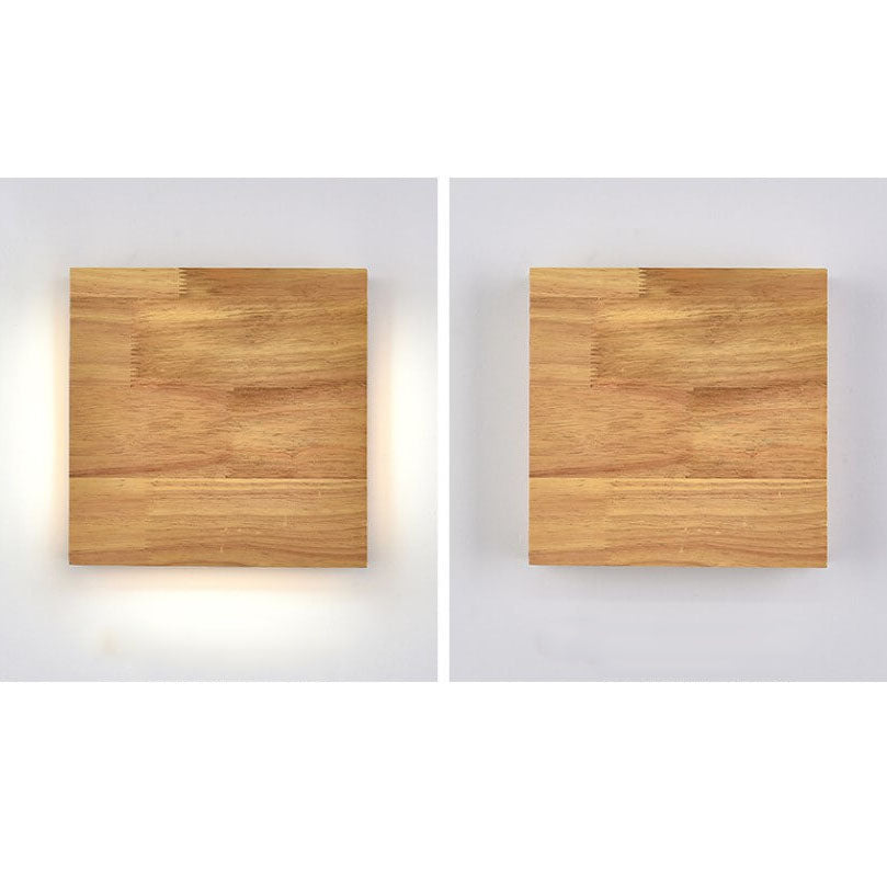 Applique Murale Led Rectangulaire En Bois Rond Japonais Wabi-Sabi