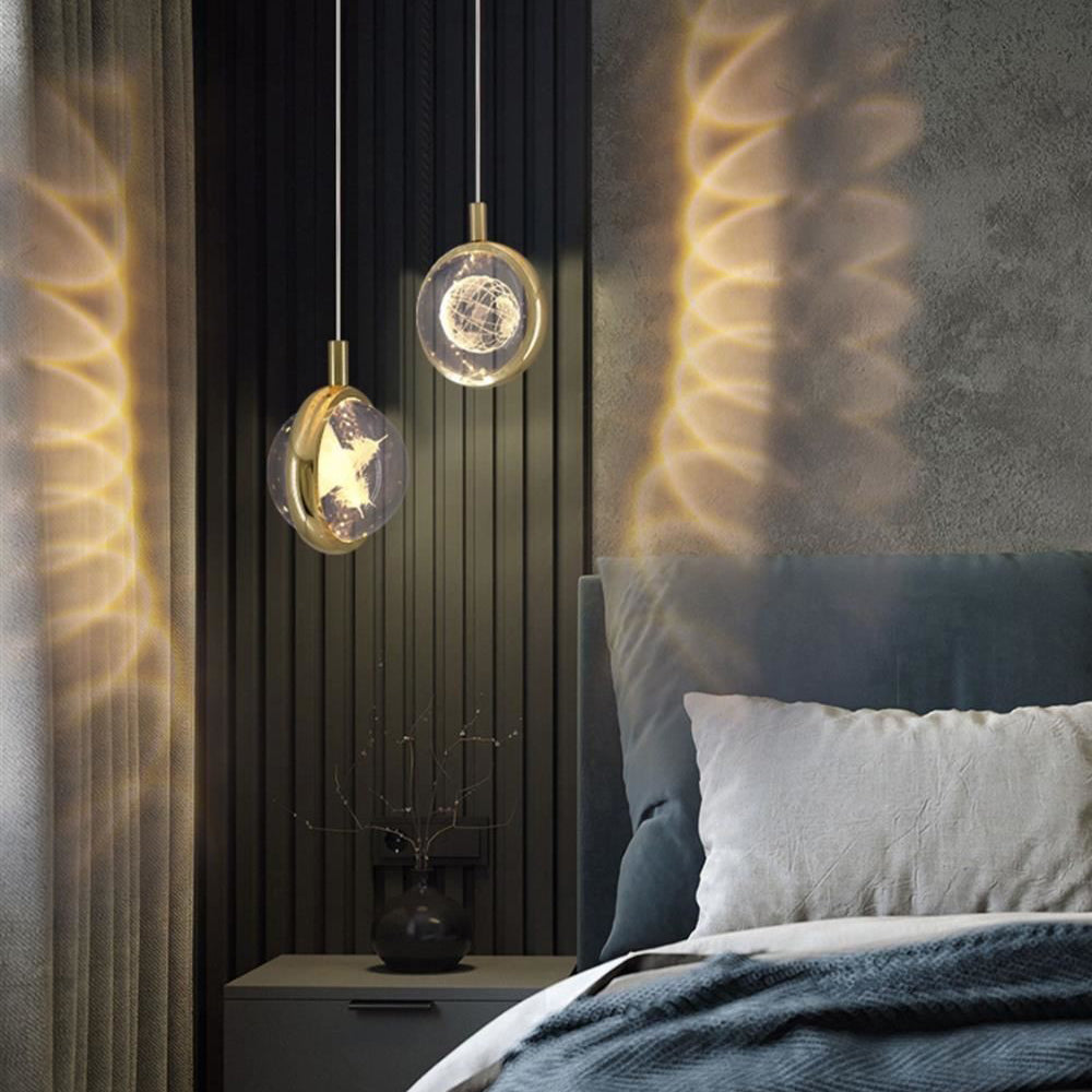 Lampe Suspendue Moderne Minimaliste À Led En Forme De Boule Ronde En Aluminium Et Cristal Pour Chambre À Coucher