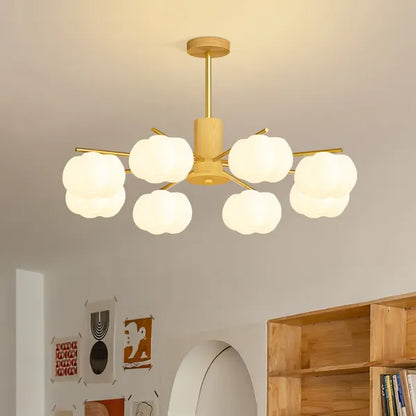 Lustre De Salon Créatif En Boules De Coton En Bois