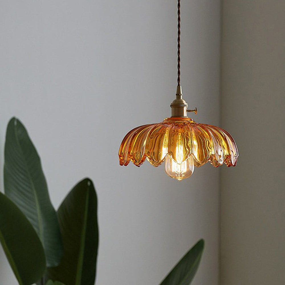 Nortensia - Lampe suspendue vintage en verre avec fleurs