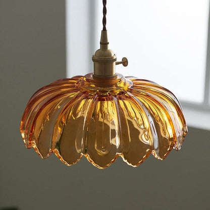 Nortensia - Lampe suspendue vintage en verre avec fleurs