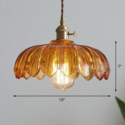 Nortensia - Lampe suspendue vintage en verre avec fleurs