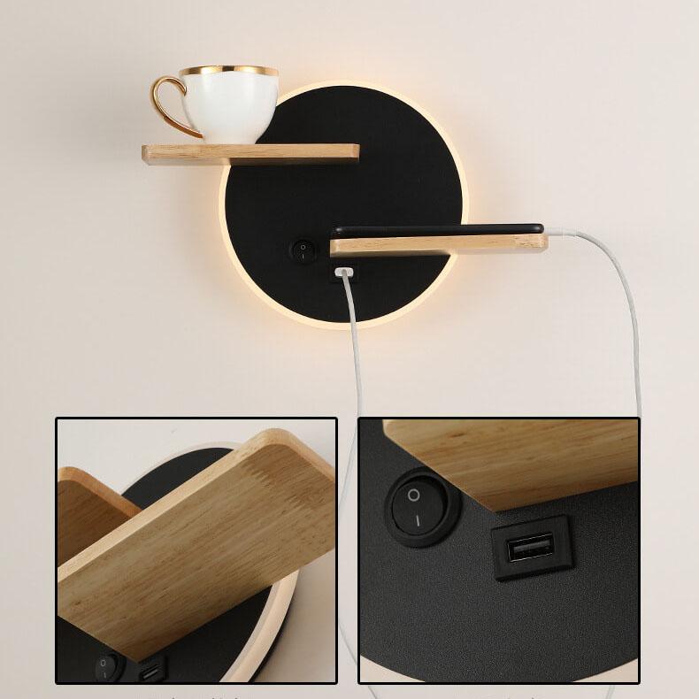 Applique Murale À Led Ronde Et Plate De Style Nordique Avec Port Usb Et Interrupteur