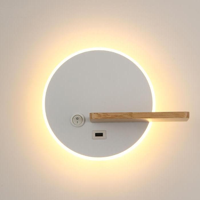 Applique Murale À Led Ronde Et Plate De Style Nordique Avec Port Usb Et Interrupteur