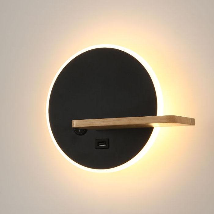 Applique Murale À Led Ronde Et Plate De Style Nordique Avec Port Usb Et Interrupteur