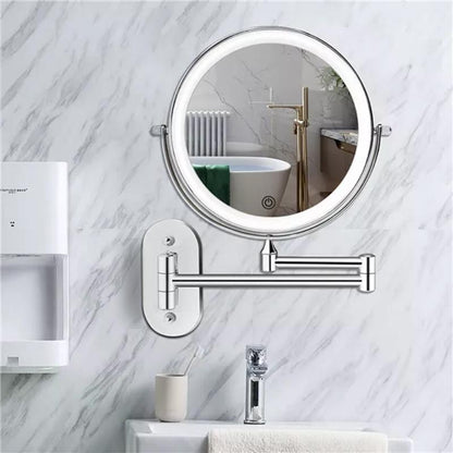 Miroir Grossissant Led Rechargeable Chromé Argenté Pour Maquillage Et Salle De Bain