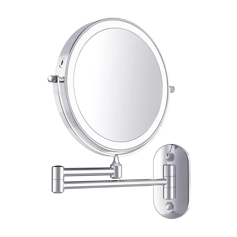 Miroir Grossissant Led Rechargeable Chromé Argenté Pour Maquillage Et Salle De Bain