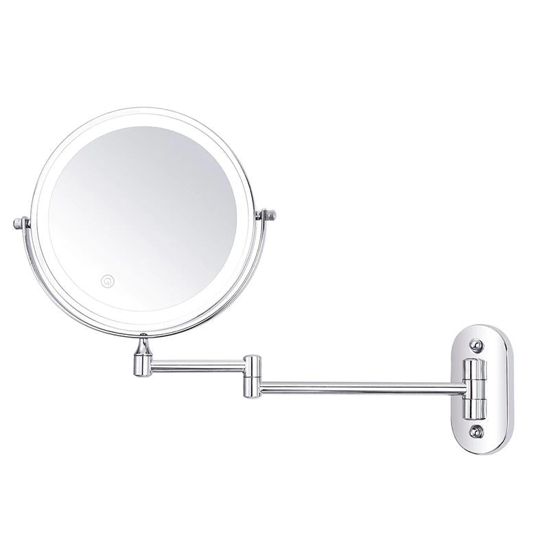 Miroir Grossissant Led Rechargeable Chromé Argenté Pour Maquillage Et Salle De Bain