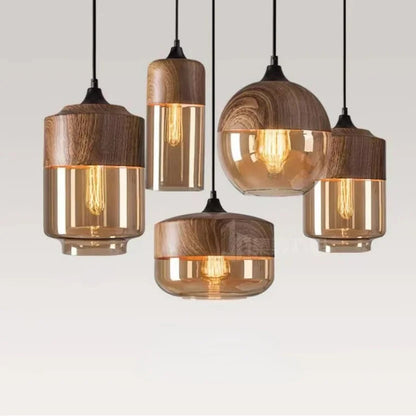 Lampe À Suspension Luxueuse Jevaglo En Verre Et Bois