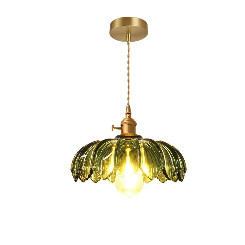 Nortensia - Lampe suspendue vintage en verre avec fleurs