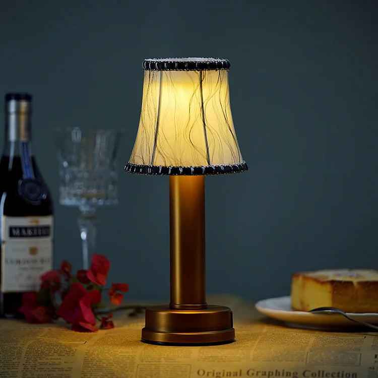 Lampe De Table Led Sans Fil En Métal Et Soie