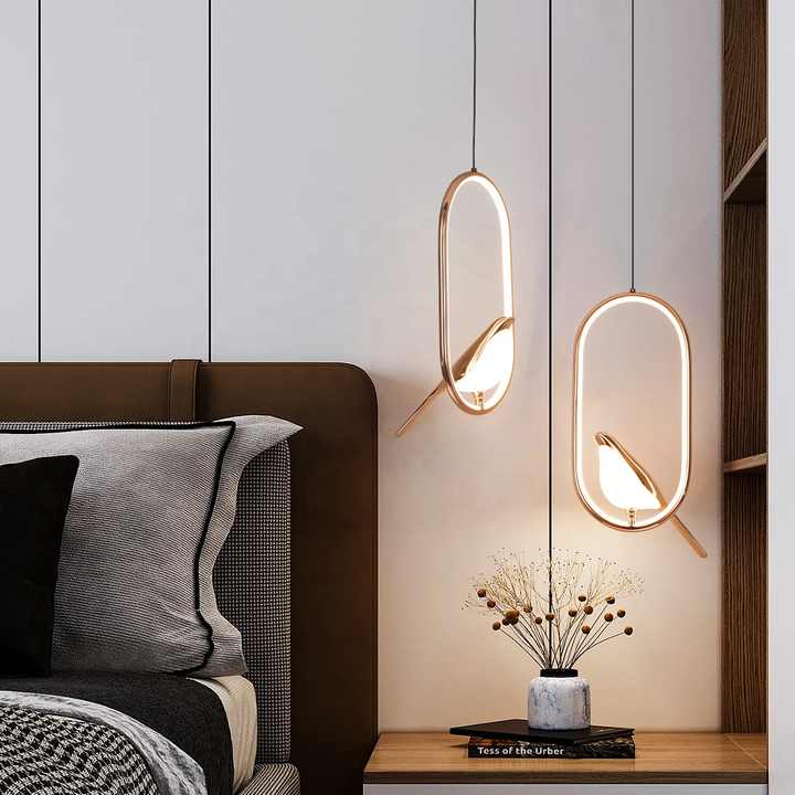 Oliena - Lampe À Suspension De Luxe Avec Oiseau Doré