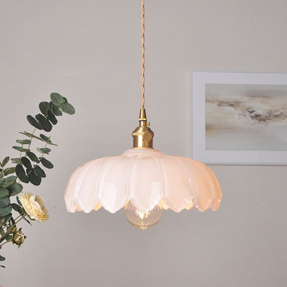 Nortensia - Lampe suspendue vintage en verre avec fleurs