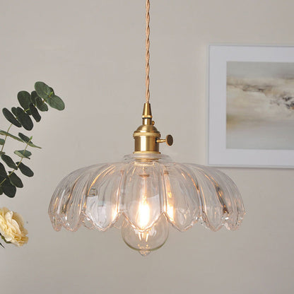 Nortensia - Lampe suspendue vintage en verre avec fleurs