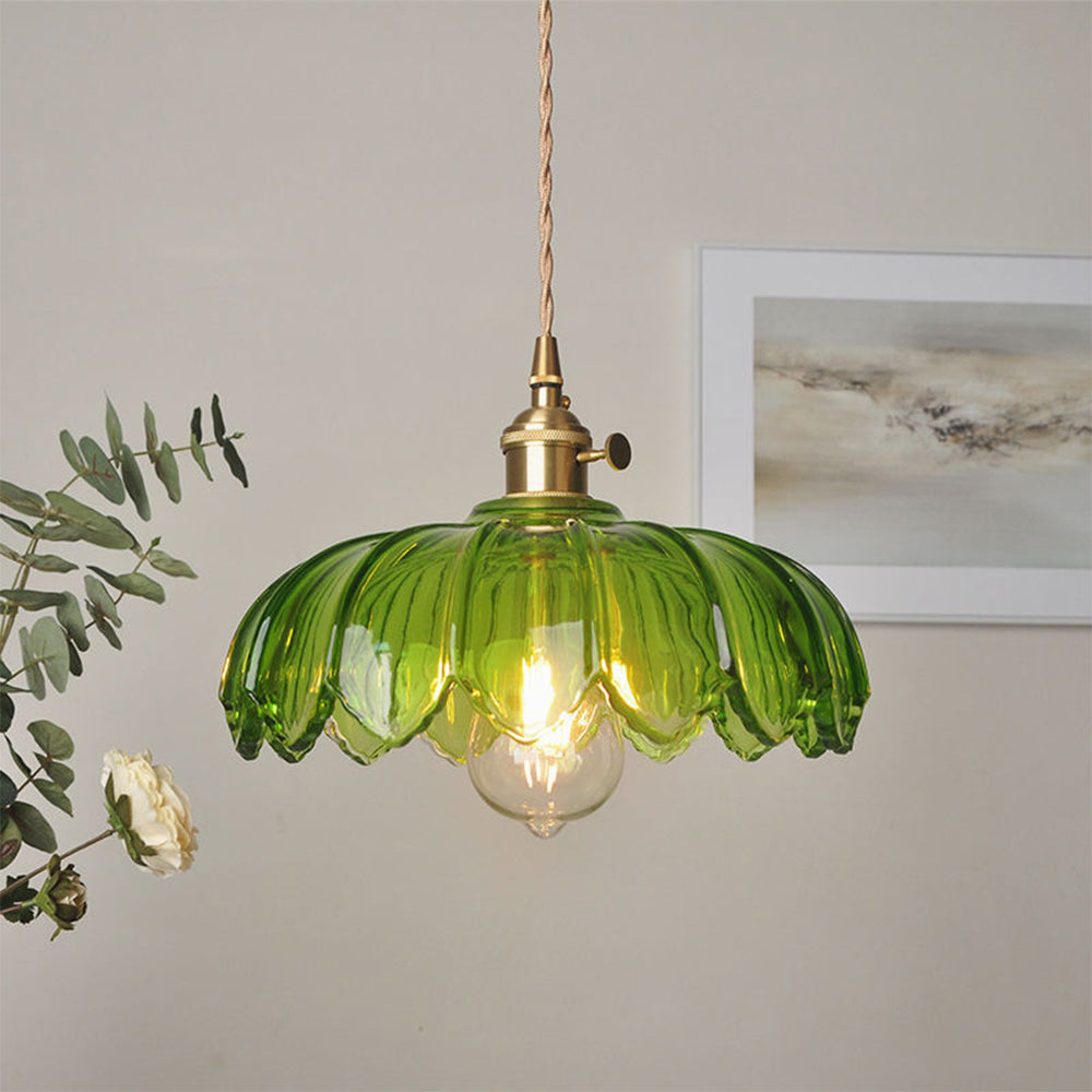 Nortensia - Lampe suspendue vintage en verre avec fleurs