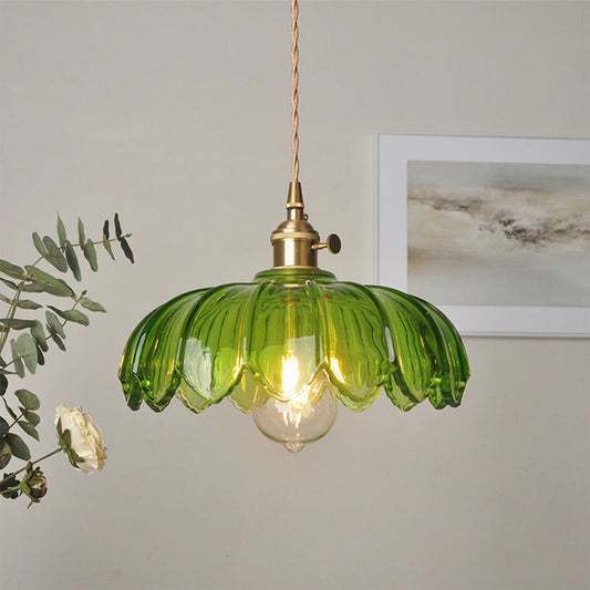 Nortensia - Lampe suspendue vintage en verre avec fleurs