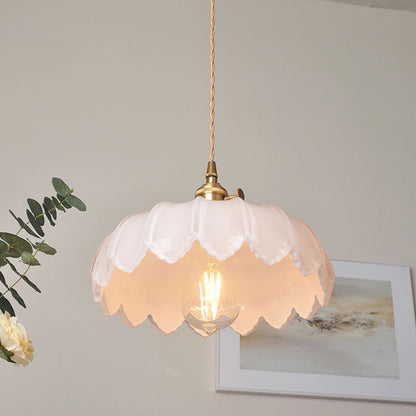 Nortensia - Lampe suspendue vintage en verre avec fleurs