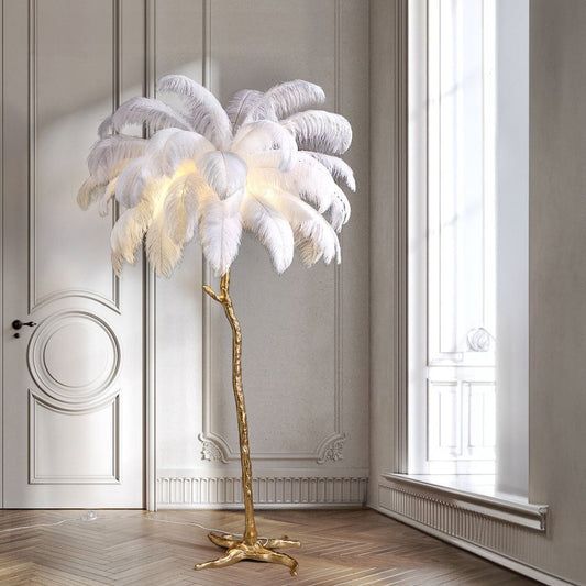 Lampadaire En Plumes D'autruche