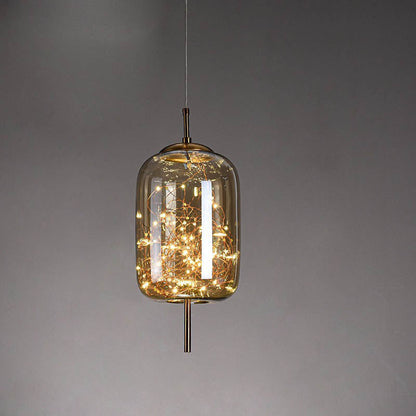 Lampe Suspendue En Verre Ovale Cylindrique Scandinave Moderne Avec 1 Point Lumineux Pour La Chambre