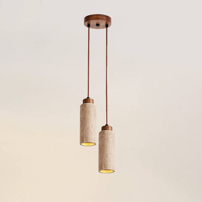 Lustre Japonais Wabi-Sabi En Bois Massif Et Pierre À 1/2/3 Lampes