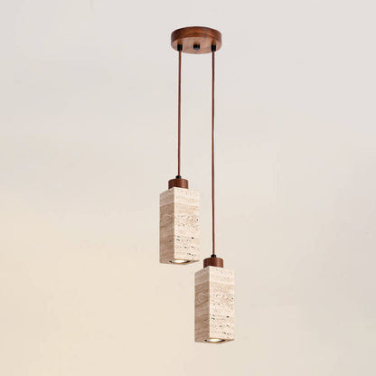 Lustre Japonais Wabi-Sabi En Bois Massif Et Pierre À 1/2/3 Lampes