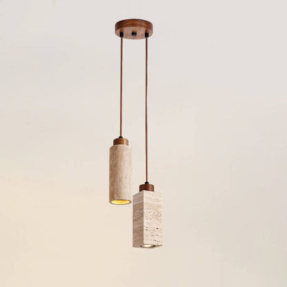 Lustre Japonais Wabi-Sabi En Bois Massif Et Pierre À 1/2/3 Lampes