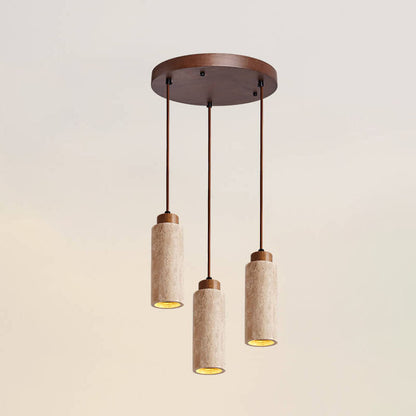 Lustre Japonais Wabi-Sabi En Bois Massif Et Pierre À 1/2/3 Lampes