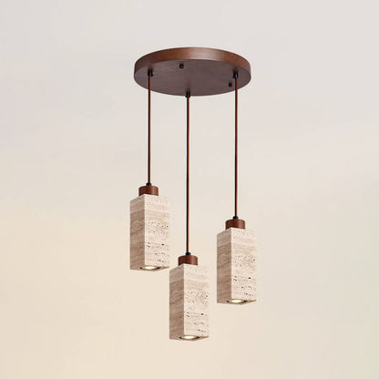 Lustre Japonais Wabi-Sabi En Bois Massif Et Pierre À 1/2/3 Lampes