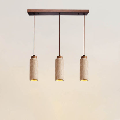 Lustre Japonais Wabi-Sabi En Bois Massif Et Pierre À 1/2/3 Lampes