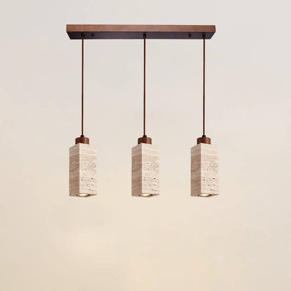 Lustre Japonais Wabi-Sabi En Bois Massif Et Pierre À 1/2/3 Lampes