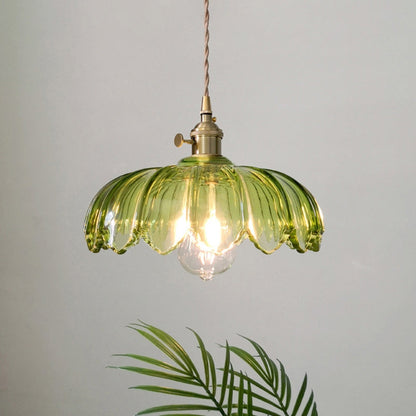 Nortensia - Lampe suspendue vintage en verre avec fleurs