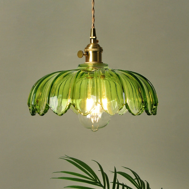 Nortensia - Lampe suspendue vintage en verre avec fleurs