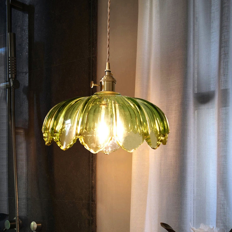 Nortensia - Lampe suspendue vintage en verre avec fleurs